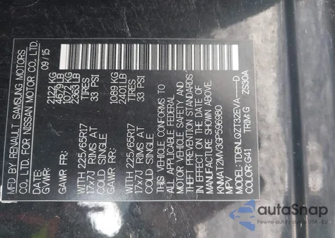 2016 Nissan Rogue Sv z USA, uszkodzony, nr VIN KNMAT2MV3GP596980